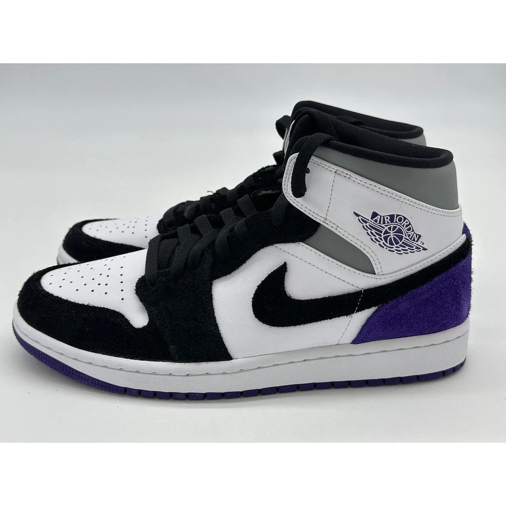Size 8.5 - Jordan 1 Mid SE Black/Varsity Purple/White 852542-105 (imperfections)
